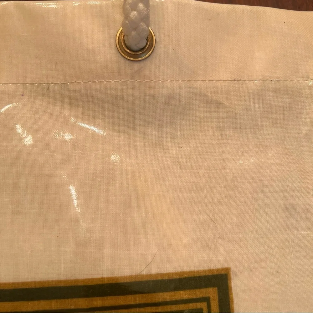 Vintage HARRODS Knightsbridge Cotton/PVC Coated Shopping Tote Bag White Rope